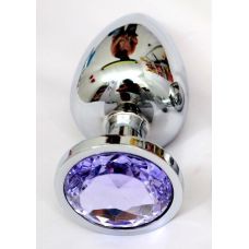 Анальна пробка срібляста з бузковим кристалом SKN-MS91 (розмір L )