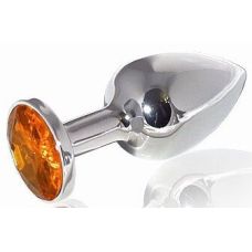 Анальна пробка срібляста з помаранчевим кристалом SKN-MS91 розмір L