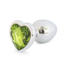 Анальная пробка металлическая с салатовой стразой в форме сердца SKN-MSS01 Размер L