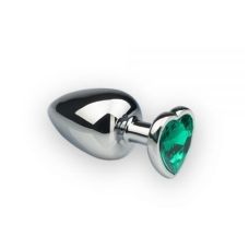 Анальная пробка металлическая с зеленой стразой в форме сердца SKN-MSS05 Размер M