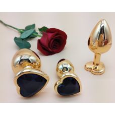 Комплект золотистих анальних пробок з кристалом у формі серця SKN-NMG02 розмір S, M, L