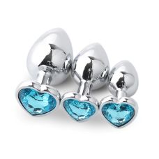 Комплект сріблястих анальних пробок у формі серця з блакитним кристалом SKN-NMS03 розмір S, M, L