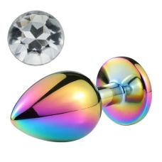 Металева анальна пробка хамелеон з безбарвним кристалом SKN Rainbow 01 розмір S