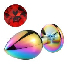 Металлическая анальная пробка хамелеон с красным кристаллом SKN Радуга 05 размер S