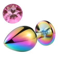 Металлическая анальная пробка хамелеон с розовым кристаллом SKN размер S