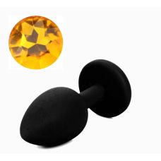Силиконовая анальная пробка черная с оранжевым кристаллом SKN размер S