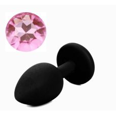 Силиконовая анальная пробка черная с нежно розовым кристаллом SKN размер S