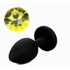 Силиконовая анальная пробка черная с желтым кристаллом SKN размер S