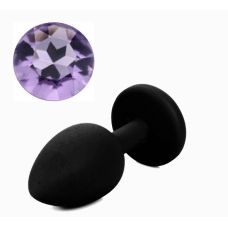 Силиконовая анальная пробка черная с сиреневым кристаллом SKN размер S