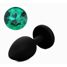 Силиконовая анальная пробка черная с зеленым кристаллом SKN размер S
