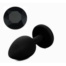 Силиконовая анальная пробка черная с черным кристаллом SKN 07 размер S