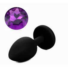 Силиконовая анальная пробка черная с фиолетовым кристаллом SKN размер S
