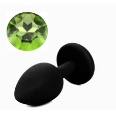Силиконовая анальная пробка черная с салатовым кристаллом SKN размер S