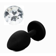 Силіконова анальна пробка чорна з безбарвним кристалом SKN розмір S