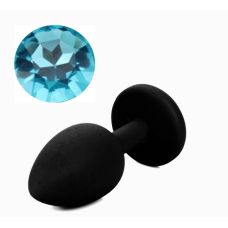 Силиконовая анальная пробка черная с голубым кристаллом SKN размер S