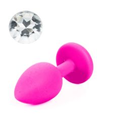 Силиконовая анальная пробка розовая с бесцветным кристаллом SKN размер S