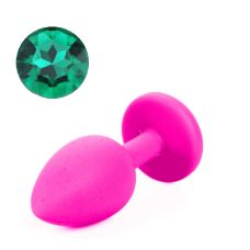 Силиконовая анальная пробка розовая с зеленым кристаллом SKN размер S