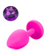 Силиконовая анальная пробка розовая с фиолетовым кристаллом SKN размер S