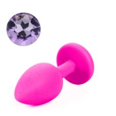 Силиконовая анальная пробка розовая с сиреневым кристаллом SKN размер S