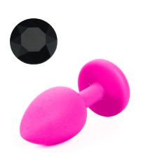 Силиконовая анальная пробка розовая с черным кристаллом SKN размер S