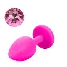 Силіконова анальна пробка рожева з малиновим кристалом SKN розмір S