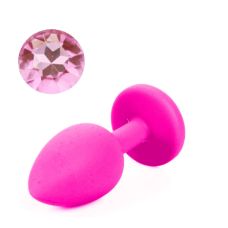 Силиконовая анальная пробка розовая с розовым кристаллом SKN размер S