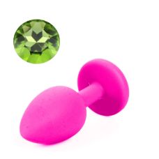 Силиконовая анальная пробка розовая с салатовым кристаллом SKN размер S