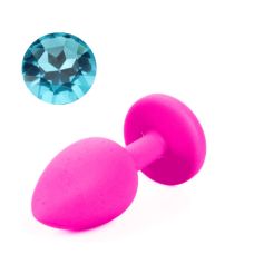 Силиконовая анальная пробка розовая с голубым кристаллом SKN размер S