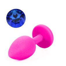 Силиконовая анальная пробка розовая с синим кристаллом SKN размер S