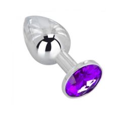 Металева анальна пробка срібляста з фіолетовим кристалом SKN розмір S