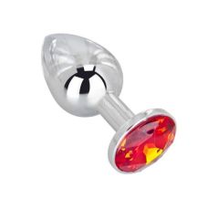 Металева анальна пробка срібляста з червоним кристалом SKN розмір S