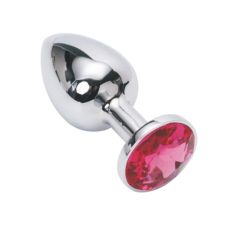Металева анальна пробка срібляста з малиновим кристалом SKN розмір S
