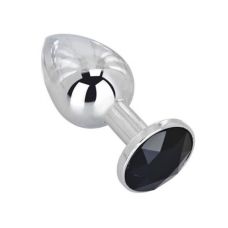 Металева анальна пробка срібляста з чорним кристалом SKN-SILVER 04 розмір S