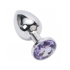 Металева анальна пробка срібляста з фіолетовим кристалом SKN розмір S