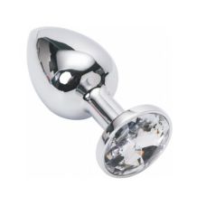 Металева анальна пробка срібляста з безбарвним кристалом SKN розмір S