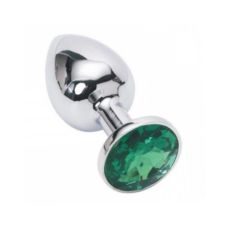 Металева анальна пробка срібляста з зеленим кристалом SKN розмір S