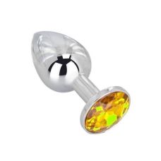 Металева анальна пробка срібляста з жовтим кристалом SKN-SILVER 08 Розмір S