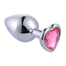 Анальна пробка металева срібляста з рожевим стразом у формі серця SKN розмір M
