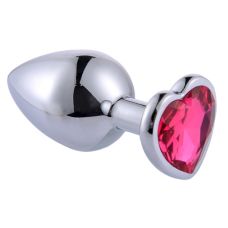 Металева анальна пробка срібляста з малиновим кристалом у формі серця SKN 02 розмір M