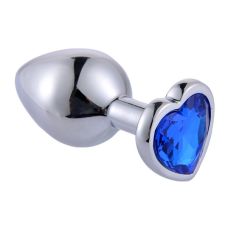 Металева анальна пробка срібляста з синім кристалом у формі серця SKN 05 розмір M