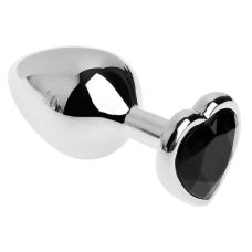 Металева анальна пробка срібляста з чорним кристалом у формі серця SKN 07 розмір M