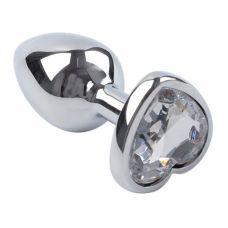 Металева анальна пробка срібляста з безбарвним кристалом у формі серця SKN 08 Розмір M