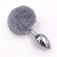 Анальная пробка с серым хвостом зайки из меха SKN-Z20 размер S