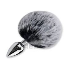 Анальная пробка серебристая из медицинской нержавеющей стали с серым хвостом SKN размер XS