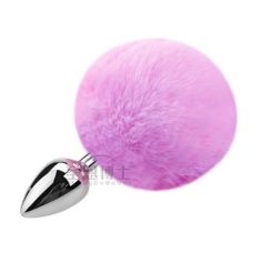 Анальная пробка серебристая из медицинской нержавеющей стали с фиолетовым хвостом SKN размер XS