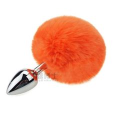 Анальная пробка серебристая из медицинской нержавеющей стали с оранжевым хвостом SKN размер XS