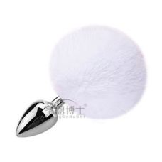 Анальная пробка серебристая из медицинской нержавеющей стали с белым хвостом SKN размер XS