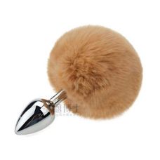 Анальная пробка серебристая из медицинской нержавеющей стали с коричневым хвостом SKN размер XS