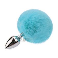 Анальная пробка серебристая из медицинской нержавеющей стали с голубым хвостом SKN размер XS