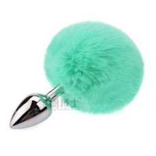 Анальная пробка серебристая из медицинской нержавеющей стали с зеленым хвостом SKN размер XS